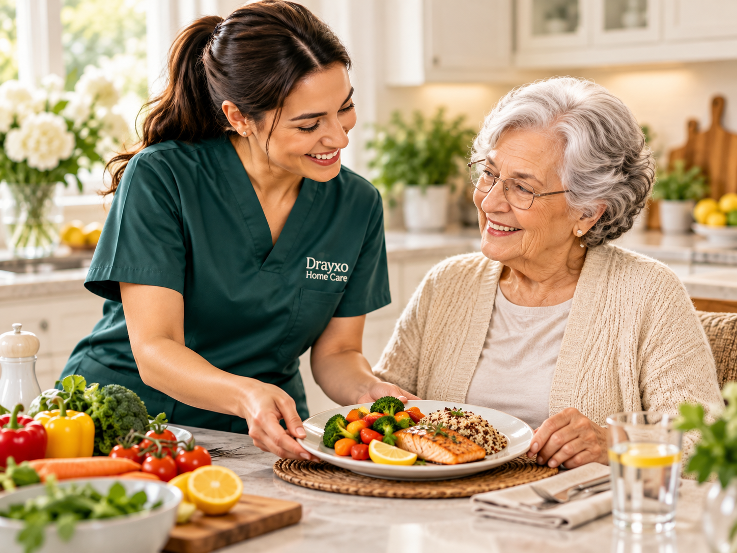 Caregiver preparing a meal at home